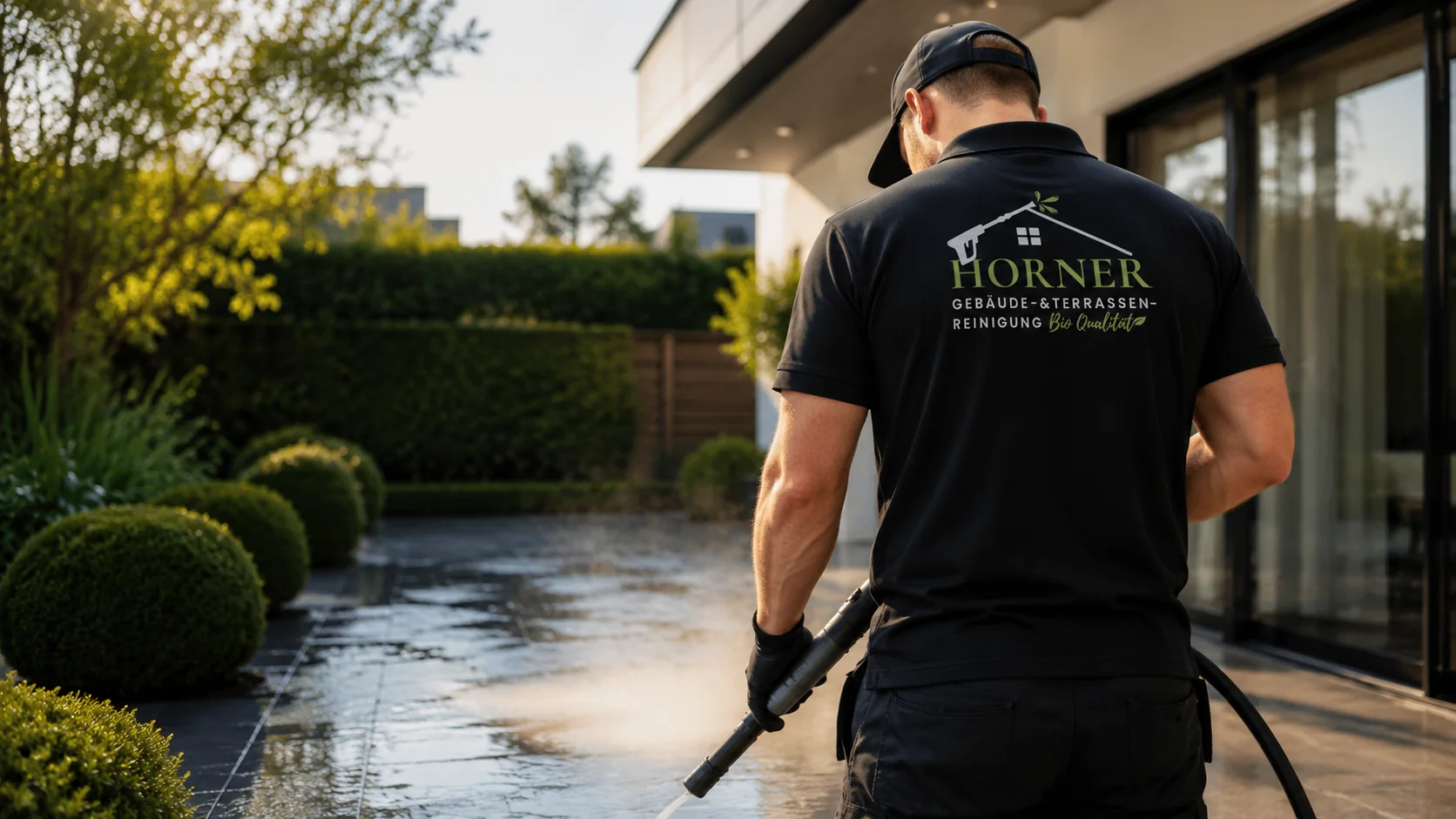 Horner Mitarbeiter bei der Terrassenreinigung in Bremen